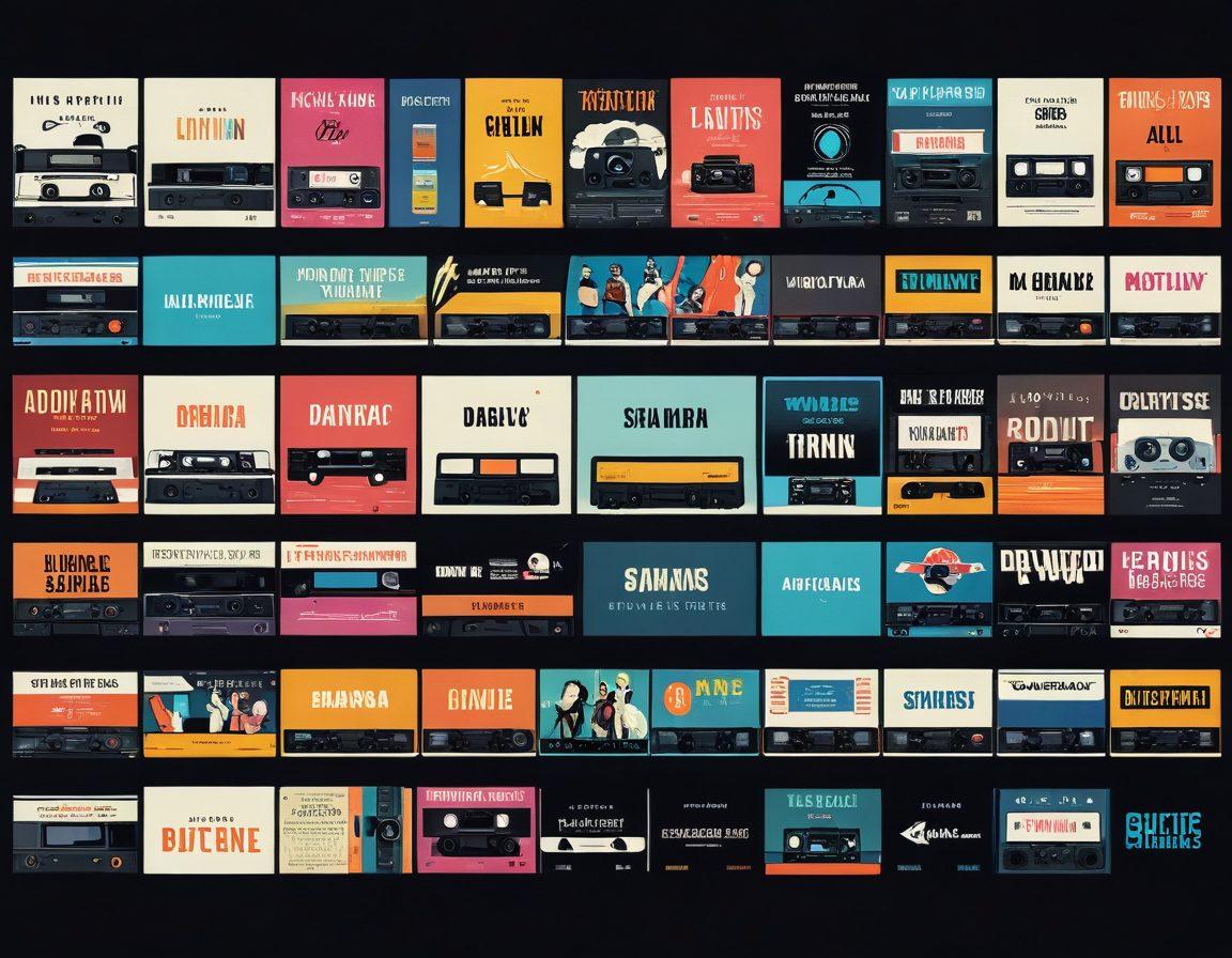 A visually engaging timeline showcasing the evolution of adult films, featuring vintage VHS tapes transitioning into modern streaming platforms on digital devices. Include iconic imagery of retro movie theaters, along with a glowing tablet or smartphone displaying colorful adult film thumbnails. Use a dynamic background that reflects technological advancements, with bright, contrasting colors to highlight each era. super-realistic. vibrant colors. 3D.